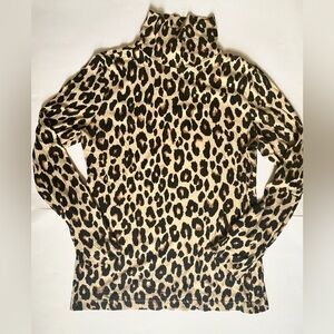 Ann Taylor Animal Print Long Sleeve Turtle-neck Top, Size M